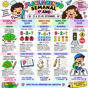 PLANEJAMENTO SEMANAL -PRIMEIRO ANO 21/09 - 25/09